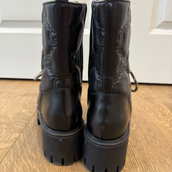Gucci Quilted-Logo Leather Combat Boots - Picture 3 of 8